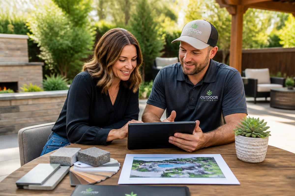 Landscape design consultation with homeowner and contractor
